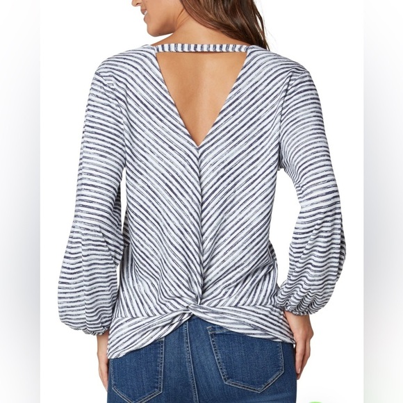 Liverpool Los Angeles Striped V-Neck Women's Top Open Back Medium - Picture 2 of 9